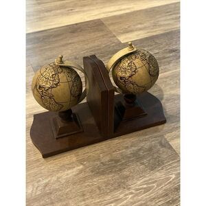 World Map Globe Bookends Spinning Wood Base, 2.1 lbs each, Home Interiors